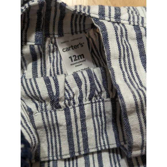 Carters Baby Girl Blue White Top Ruffle Sleeves Striped Linen Shirt Size 12M - Picture 5 of 6